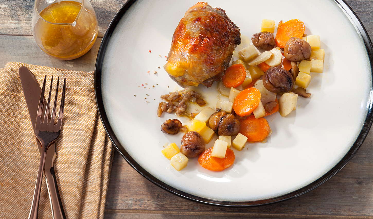 Ballotines de pintade farcies aux marrons & légumes d’hiver | Albal®