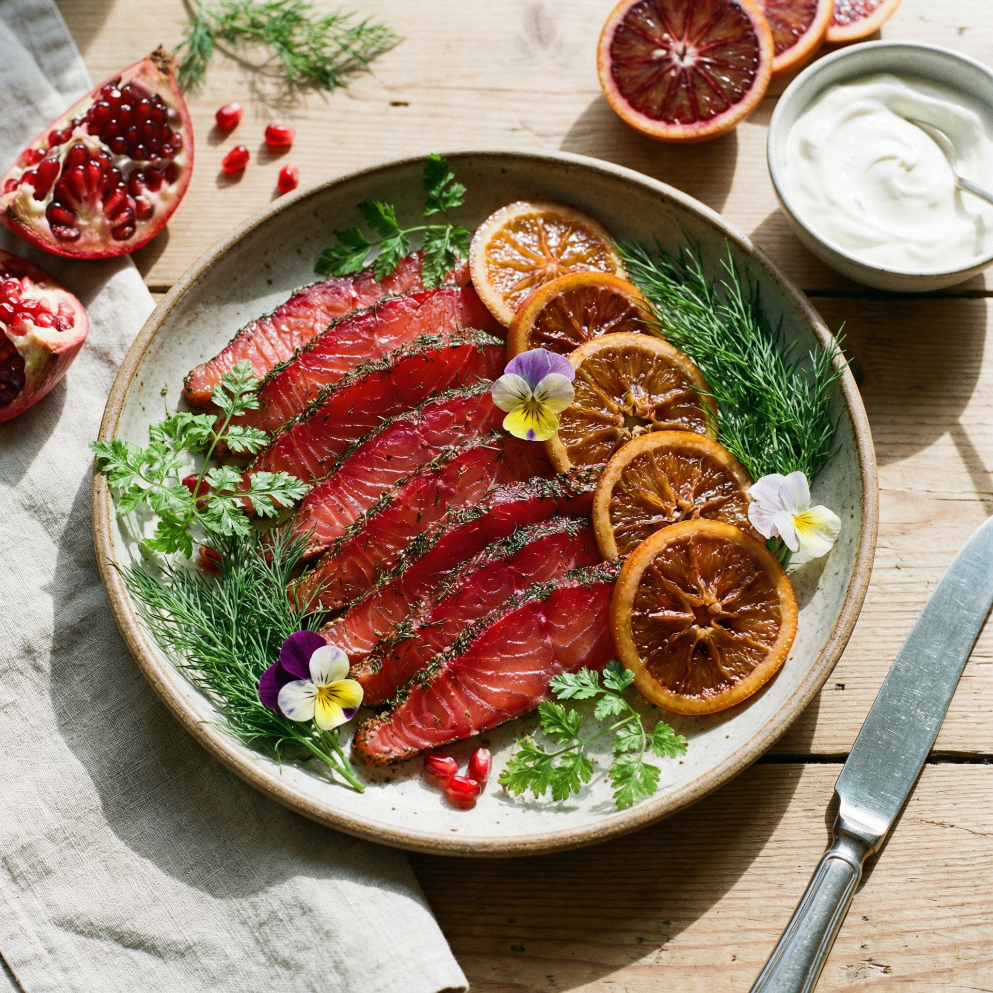 Menu de fête : recettes de saumon gravlax et tranches d'oranges confites au chocolat