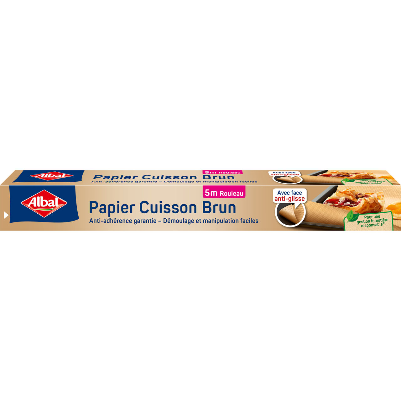 papier cuisson Albal® Brun Albal, anti-adhérence garantie, démoulage et manipulation faciles, avec face anti-glisse