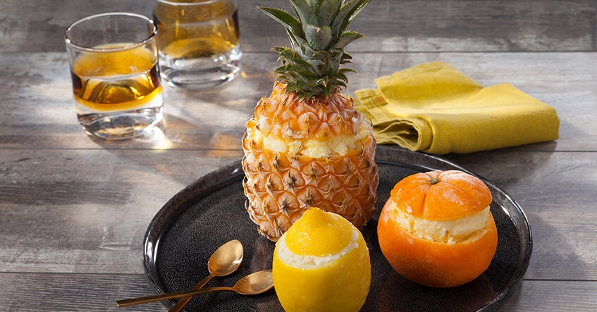 Ananas, orange et citrons givrés : Fruits givrés haut en couleurs !